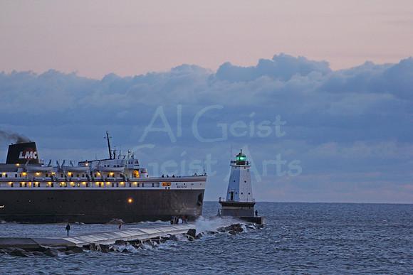2012-08-10-0011 SS Badger Passes Ludignton Lighthouse on Way to Wisconsin