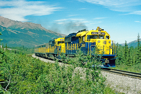 AK171-Alaska Railroad Passing through Denali Naitonal Park, Alaska